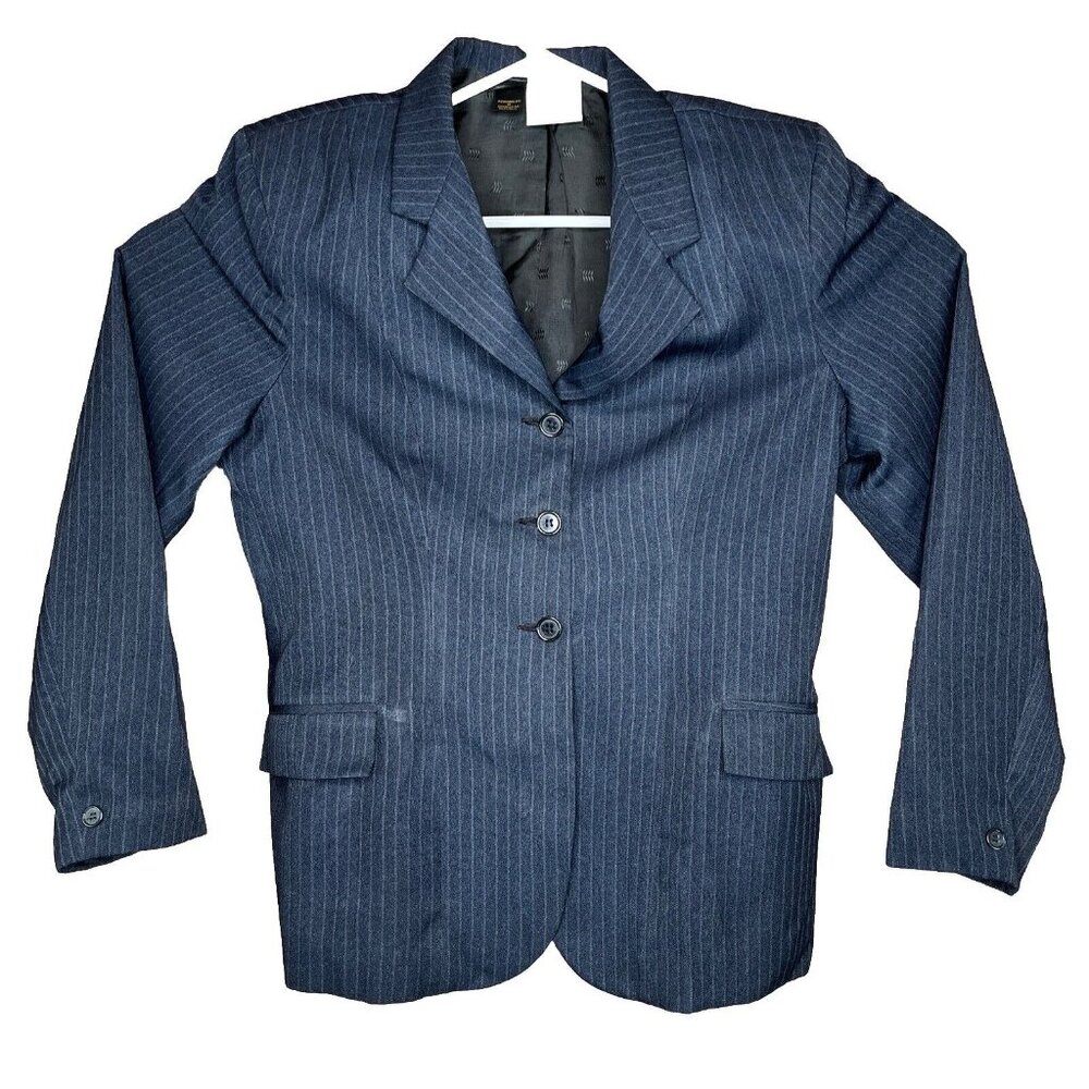 Devon-Aire Show Coat Womans 18 Navy Pin Stripe 3 Button Pockets Fitted Lined